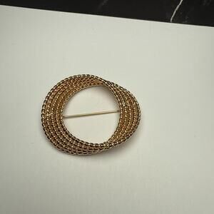 Monet Shiny Entwined Circles Swirl  Gold Tone Brooch Pin Signed Vintage